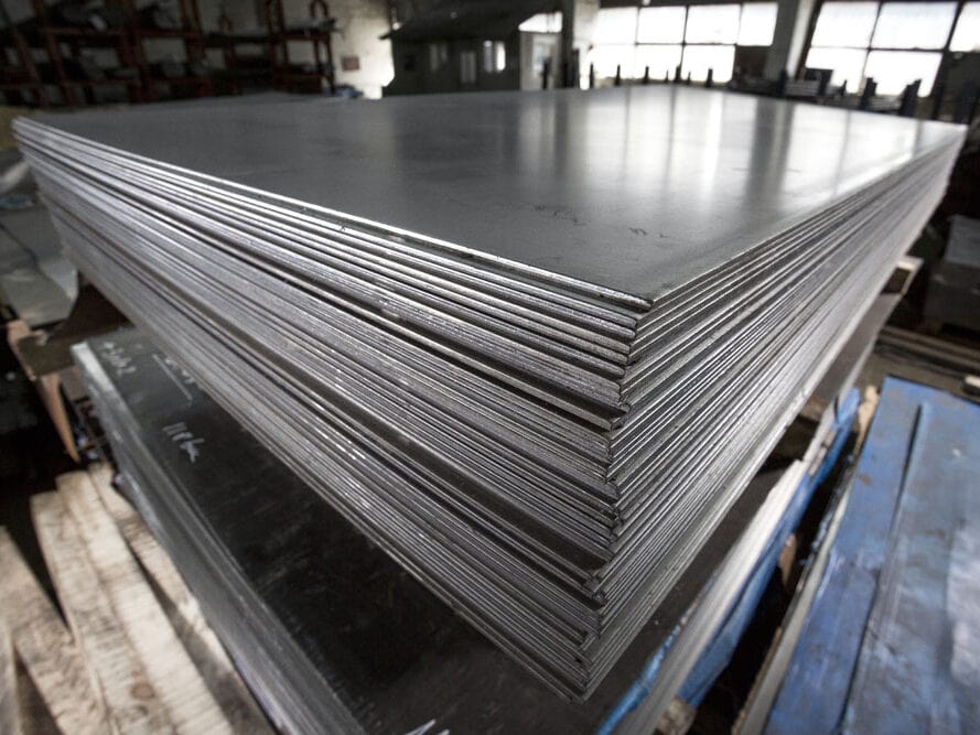 Stacked sheet metal.