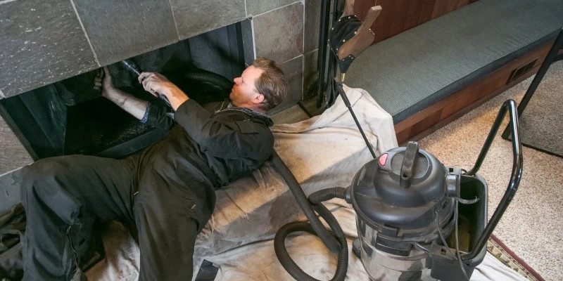 A technician cleaning a chimney.