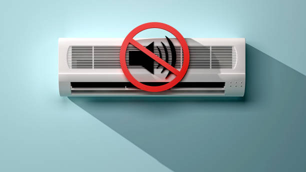 A ductless AC unit with a no sound sign superimposed above.