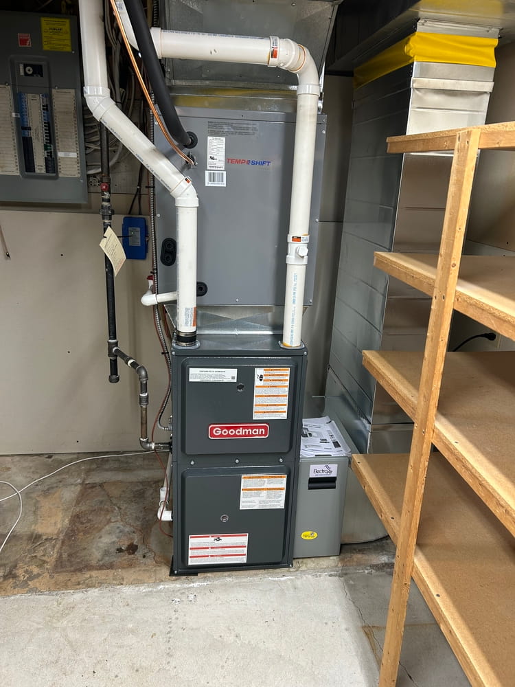 Hybrid mech room: Goodman furnace + TempShift cased coil.