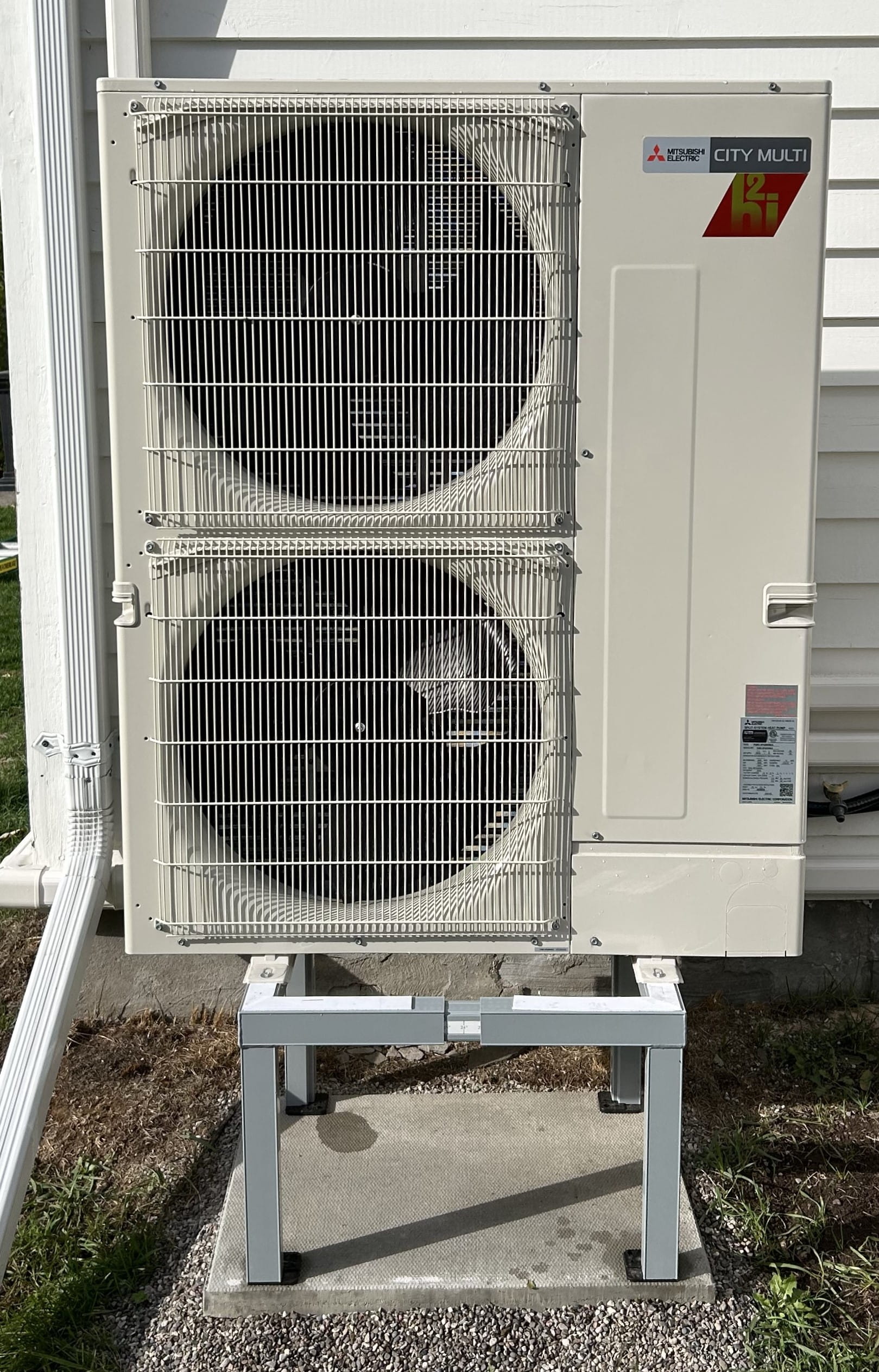 Mitsubishi City Multi outdoor on a snow stand.