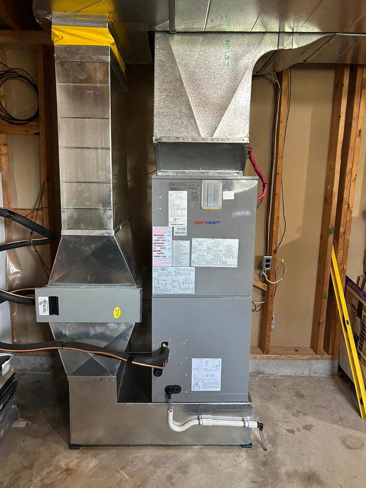 TempShift all-electric indoor installation (air handler + filter setup).